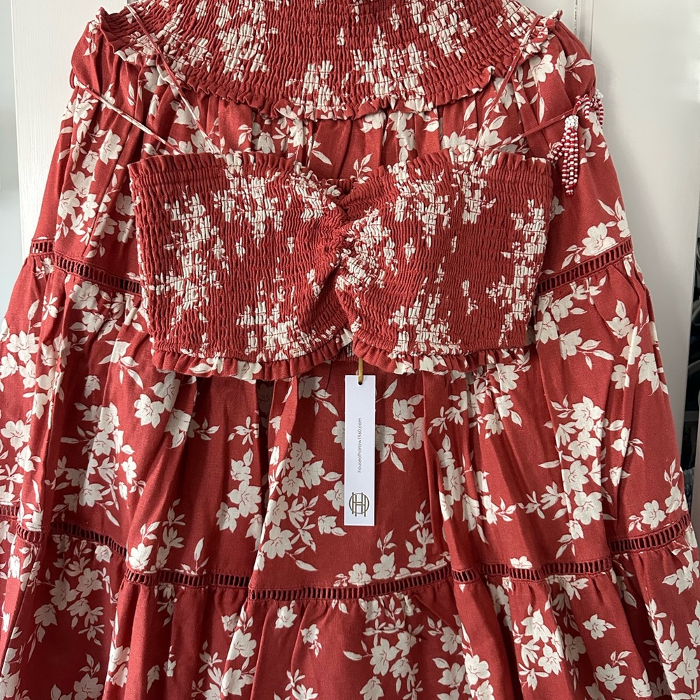 House of Harlow 1960 Red Floral Smocked Maxi Dress